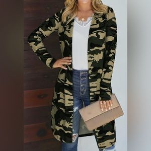 NWOT Camouflage Open Front Long Line Cardigan